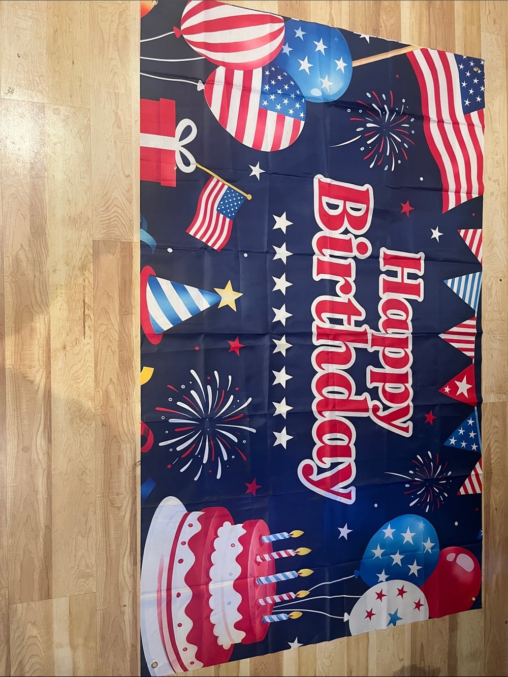Patriotic Blue "Happy Birthday" Party Backdrop - Unbranded